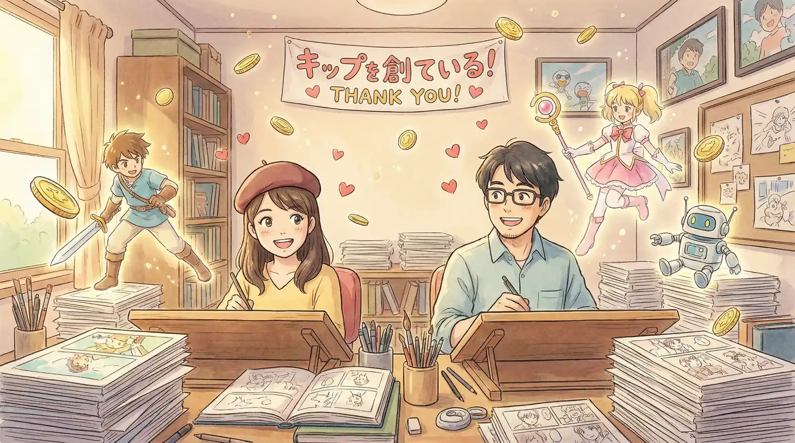 h动漫独立动画创作者在工作台前创作